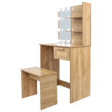 English Elm Vanity Desk Set Stool & Dressing Table With Led Lighting Mirror Drawer and Compartments Modern Wood Cosmetic Table Chest Of Drawers Nature Color