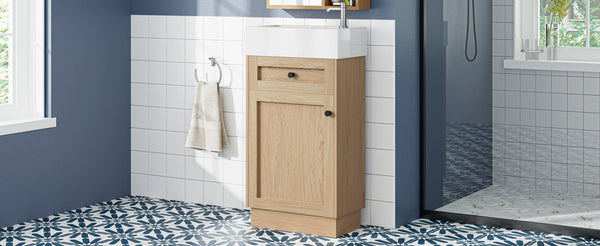 English Elm 18.5" Rustic Bathroom Vanity with Reversible Resin Sink, Wood Grain Melamine, Soft-Close Door, Adjustable Shelf N729P285512N