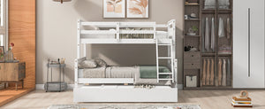 English Elm Twin Pine-over-Full Bunk Bed with Attached Ladder, Trundle & Full-Length Guardrail for Space-Saving Rooms White SM000208AAK-1