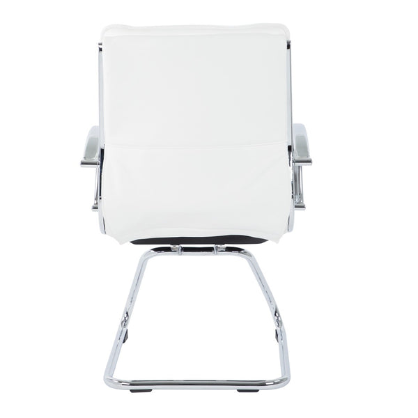 OSP Home Furnishings Guest Faux Leather Office Chair with Chrome Sled Base and Ergonomic Lumbar Support White SPX23595C-U11