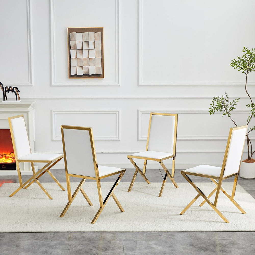 English Elm 2-pack Black Pu Leather Dining Chairs with Angled Silver Metal Legs Modern Set White+Gold W1151P301829