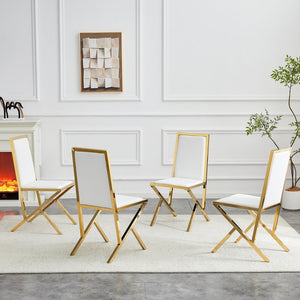 English Elm 2-pack Black Pu Leather Dining Chairs with Angled Silver Metal Legs Modern Set White+Gold W1151P301829