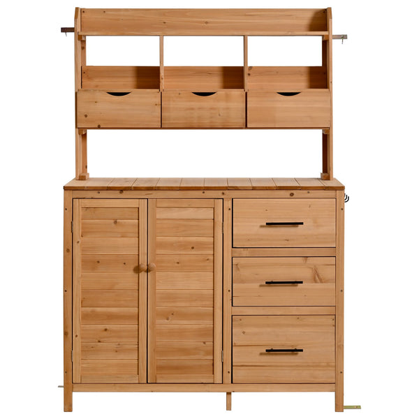 English Elm (with Hutch) Topamx Solid Fir Potting Bench Patio Workstation Spice Rack Drawer Natural Wood N717P404331A