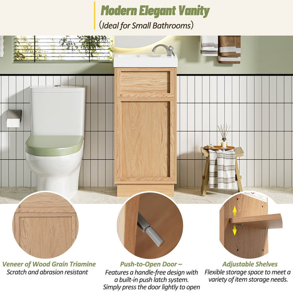 English Elm 15.75" Rustic Bathroom Vanity with Reversible Resin Sink, Soft-Close Door, Adjustable Shelf, Compact Elegance N729P285513N