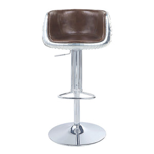English Elm Vintage Adjustable Swivel Stool In Brown Leather & Aluminum - Stylish Comfort For Home & Bar B062P189159-GIGA