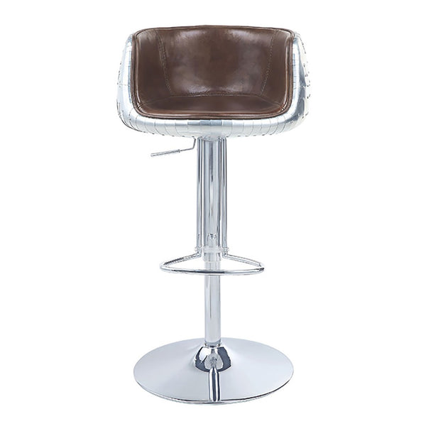 English Elm Vintage Adjustable Swivel Stool In Brown Leather & Aluminum - Stylish Comfort For Home & Bar B062P189159-GIGA