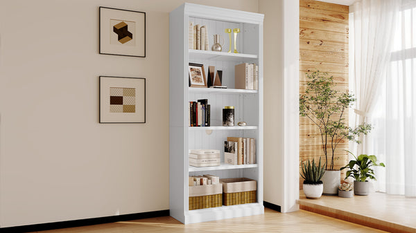 English Elm 83" 5-Tier Bookcase Suite with Adjustable Shelves, Solid Wood Frame, Cable Hole & 55lb Capacity White N751S191920K