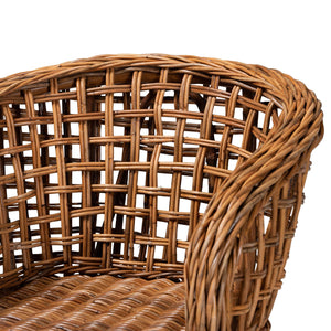 English Elm Modern Bohemian Mahogany Dining Chair with Woven Seagrass Back and Tapered Legs B2750P467666