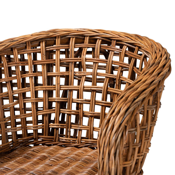 English Elm Modern Bohemian Mahogany Dining Chair with Woven Seagrass Back and Tapered Legs B2750P467666