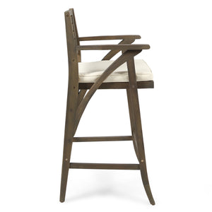 English Elm Christopher Knight Home® - HERMOSA Acacia 30" Outdoor Bar Stool Set of 2 with Weather-Resistant Cushions and Ladder-Back Design Grey 59244.00GRYMP2