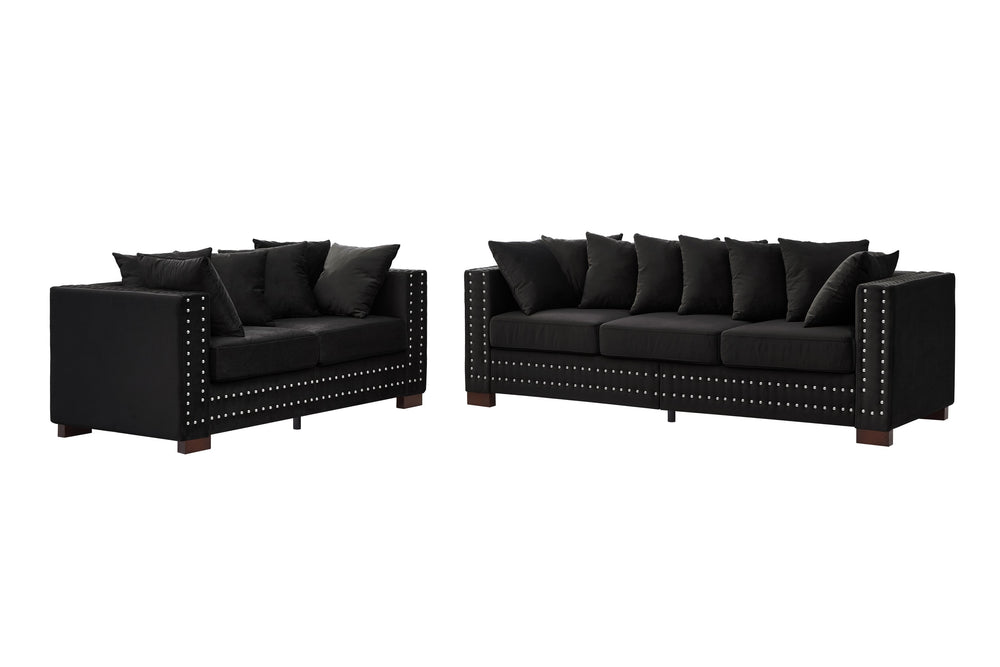 English Elm Modern Velvet Sofa Set 2+3 Seater With Square Armrests & Silver Nailhead Trim - Stylish Comfort! W1097S00192
