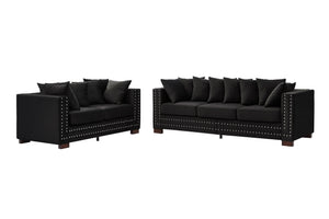 English Elm Modern Velvet Sofa Set 2+3 Seater With Square Armrests & Silver Nailhead Trim - Stylish Comfort! W1097S00192