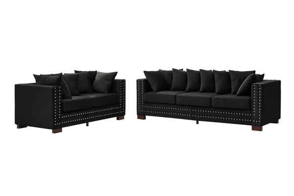 English Elm Modern Velvet Sofa Set 2+3 Seater With Square Armrests & Silver Nailhead Trim - Stylish Comfort! W1097S00192