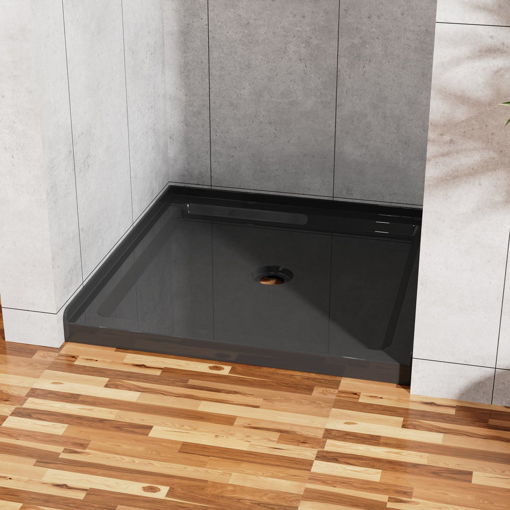 English Elm Goodyo 36"x36" Shower Base 3.5" High Anti-Slip Acrylic Center Drain Single Threshold Basin Black D163114243