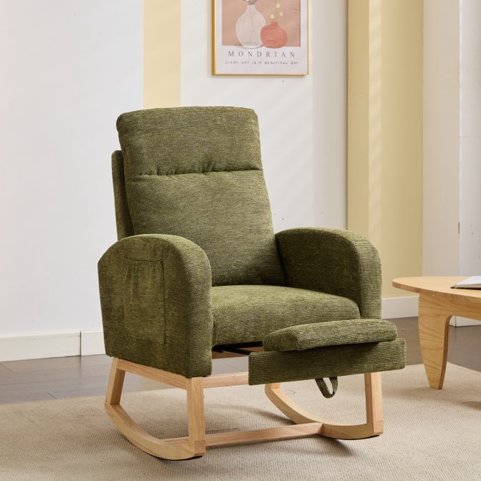 English Elm Modern Upholstered Rocking Chair With Solid Wood Legs - Cozy Nursery Glider & Living Room Lounge Armchair W2725P276949