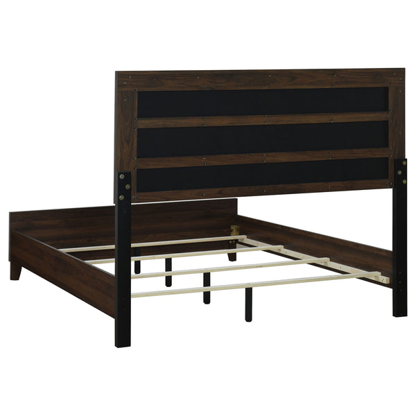 English Elm Anza Walnut Upholstered Queen Bed with Padded Headboard, Durable Laminate Finish, Scuff-Resistant Style B062S01312