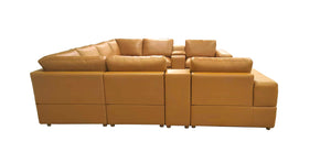 English Elm Premium Leather Match Sectional with Dual Recliners Square Arms and Console Storage Ginger B2748S00139