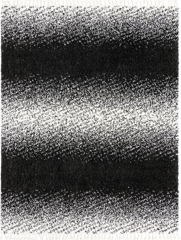 Unique Loom Hygge Shag Gradient Machine Made Gradient Rug Black and White,  7' 10" x 10' 0"
