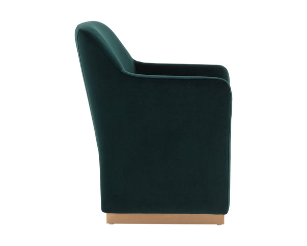 Sunpan Jaime Dining Armchair - Luxurious Gold Base, Moisture-Repellent Fabric, Perfect for Stylish Spaces Meg Dark Emerald