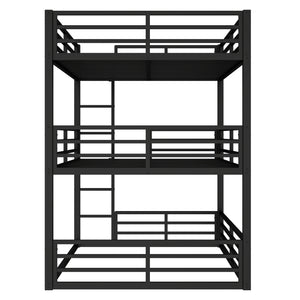 English Elm Full Triple Bunk Bed - Heavy-Duty Metal Frame With Safety Guardrails, Space-Saving Design, Black W1580S00144