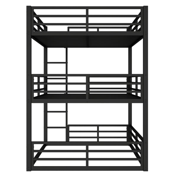 English Elm Full Triple Bunk Bed - Heavy-Duty Metal Frame With Safety Guardrails, Space-Saving Design, Black W1580S00144