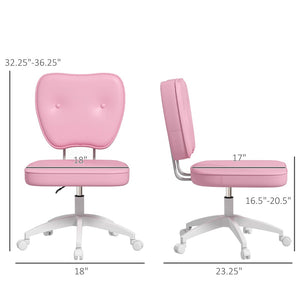 English Elm Vinsetto Pink Armless Office Chair - Compact Pu Leather Task Chair With Adjustable Height & Swivel Wheels W2225P217496-GIGA
