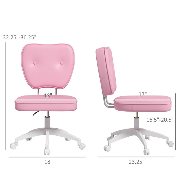 English Elm Vinsetto Pink Armless Office Chair - Compact Pu Leather Task Chair With Adjustable Height & Swivel Wheels W2225P217496-GIGA