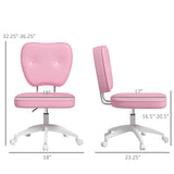 English Elm Vinsetto Cute Armless Office Chair, Small Pu Leather Computer Desk Chair, Vanity Task Chair With Adjustable Height, Swivel Wheels, Mid Back, Pink