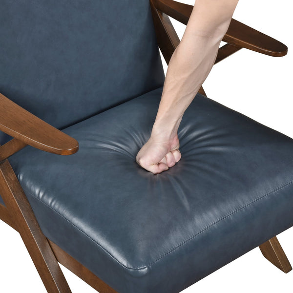 English Elm Brown Solid Rubberwood Frame Accent Chair with Brown Faux Leather Upholstery, Cozy Modern Living Room Seat Blue,Brown 26 L x 25.25 W x 12.5 H B011P287475