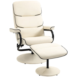 English Elm HOMCOM PU Leather Recliner with Ottoman — Swivel High Back Armchair, 135° Adjustable, Plush Padding Cream White W2225P217428