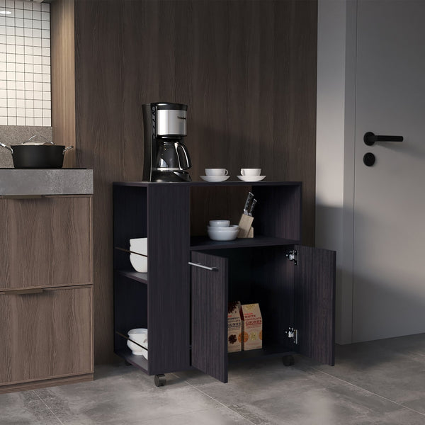 English Elm Eldon Mobile Two-Door Kitchen Cabinet Cart with Shelves, Casters & Lock, Extra Counter Space, Black Wengue B070P286443