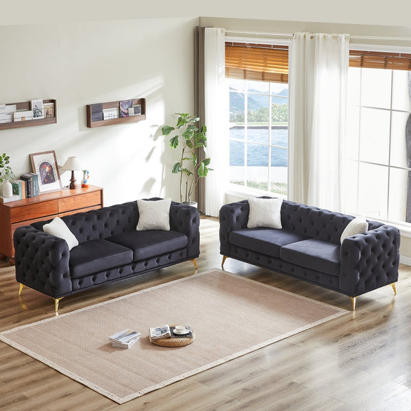 English Elm Fx Modern Velvet 3-Seater + 3-Seater Sofa Set - Stylish, Durable Comfort For Living Room & Office Spaces W1926S00074