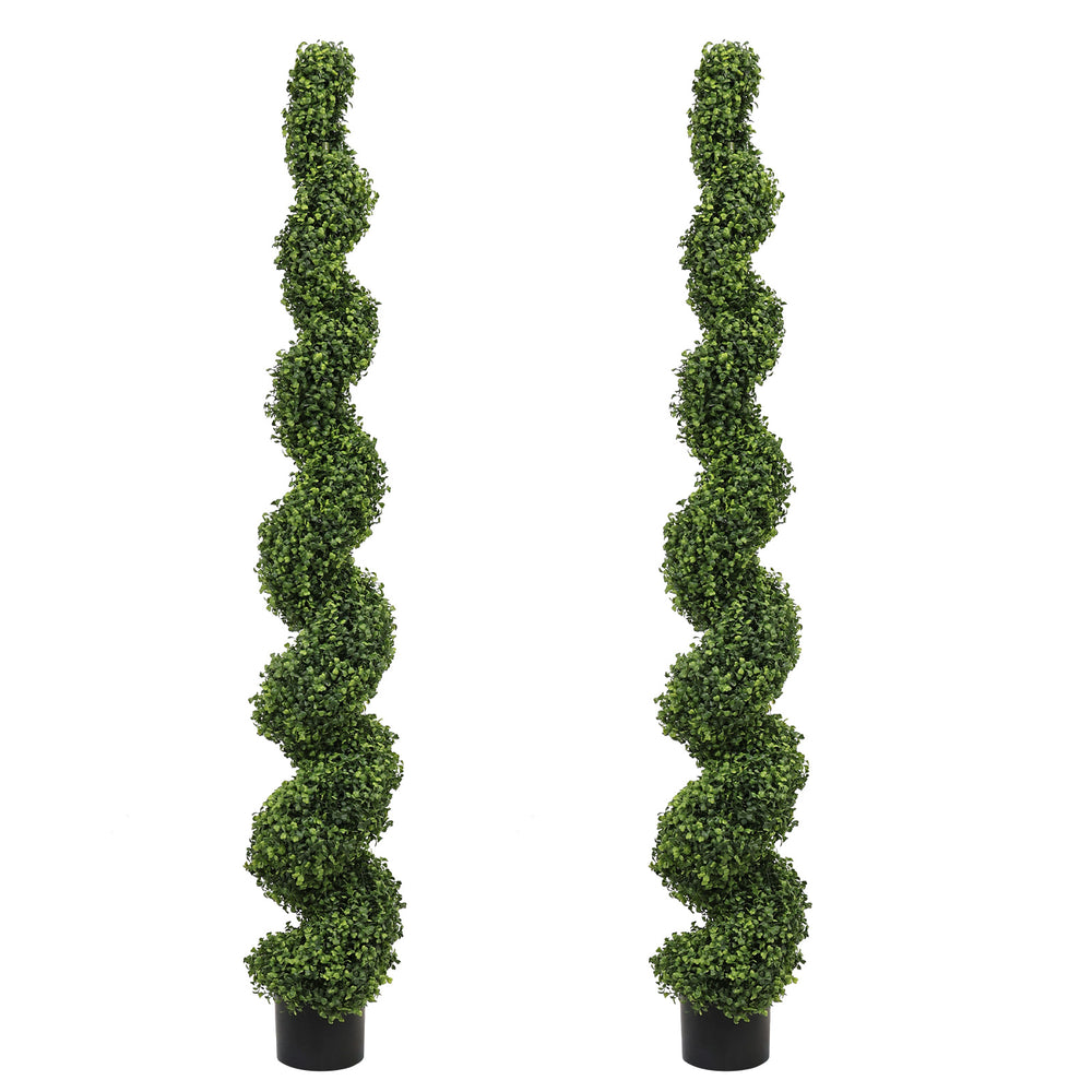 English Elm 6ft Faux Spiral Topiary Trees Uv Resistant Potted Boxwood Set for Porch or Patio W2945P379269
