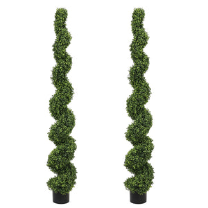 English Elm 6ft Faux Spiral Topiary Trees Uv Resistant Potted Boxwood Set for Porch or Patio W2945P379269