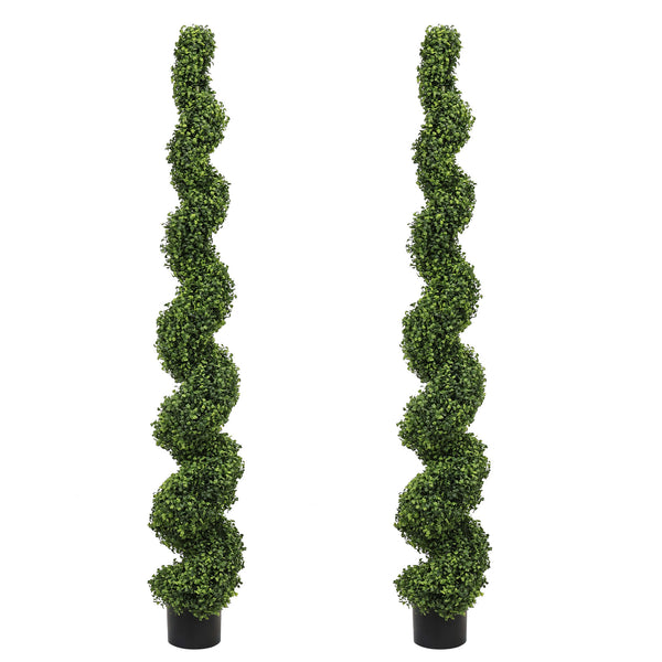 English Elm 6ft Faux Spiral Topiary Trees Uv Resistant Potted Boxwood Set for Porch or Patio W2945P379269