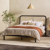 Queen Platform Bed with Rattan Headboard Insert Black NRUB5CBL Walker Edison