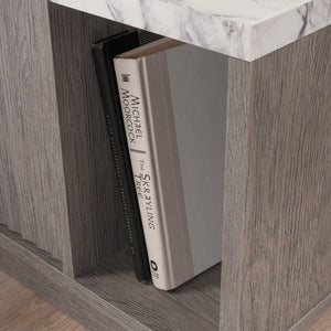 English Elm Night Stand - Stylish Brown Finish With Marble Accents, Compact Design, And Versatile Storage Solutions B356P367912