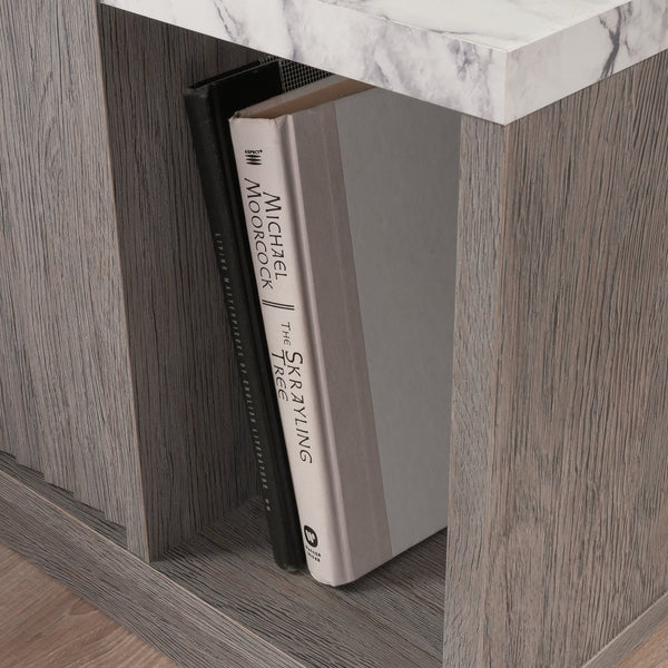 English Elm Night Stand - Stylish Brown Finish With Marble Accents, Compact Design, And Versatile Storage Solutions B356P367912