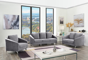 English Elm Livia Velvet Accent Armchair Tufted Diamond Stitching Chrome Legs Glam Seating Gray B2749P413382