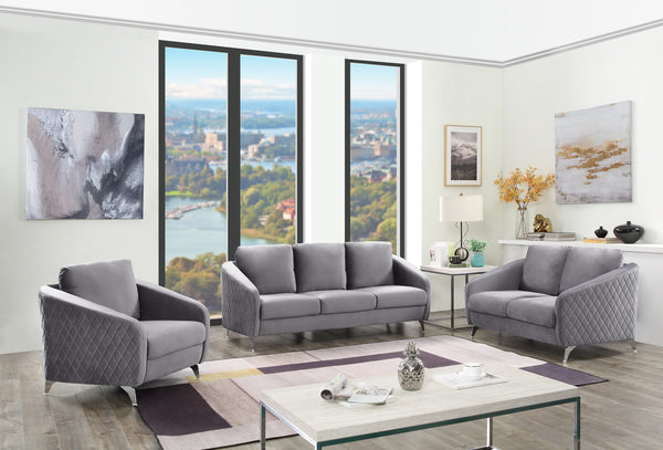 English Elm Livia Velvet Accent Armchair Tufted Diamond Stitching Chrome Legs Glam Seating Gray B2749P413382