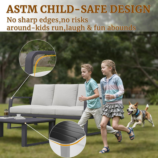 English Elm Fr Outdoor 4 Piece Aluminum Conversation Set with Memory Foam Cushions for Patio T5925S00004