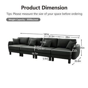 English Elm Boucle 4-Seater Sofa Couch With Sculptural Shell Armrests & Soft Dark Grey Fabric For Elegant Comfort W3041S00303