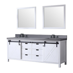 English Elm White Double Bath Vanity 84" W With Grey Quartz Countertop, Matte Black Faucets & Matching Mirrors B2731S01079-GIGA