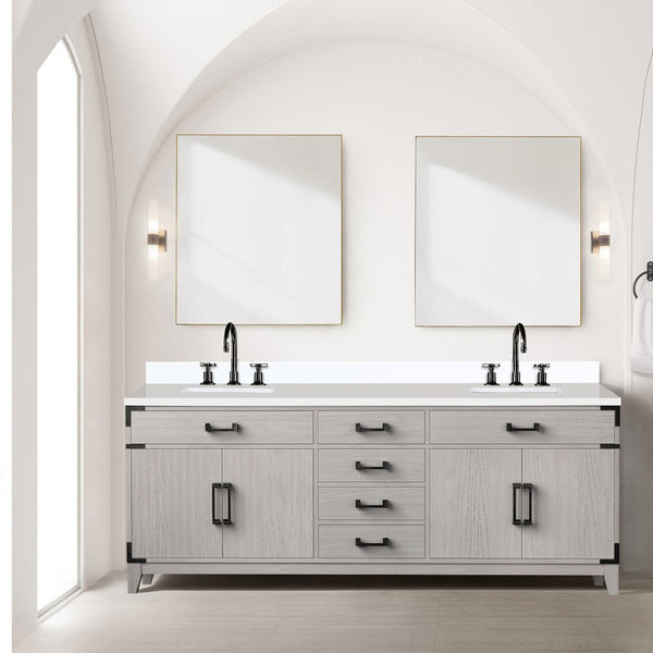 English Elm White Oak Double Bath Vanity Set With Cultured Marble Top, Chrome Faucet & Ample Storage Space B2731P259990-GIGA