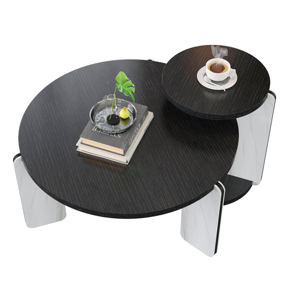 English Elm Set of 2 Round Sintered Stone Nesting Tables Sleek Modern Accent for Living Rooms W2899P405894