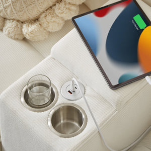 English Elm 120" Modular Corduroy Sectional Sofa Bed with Storage, U-Shaped 4-Seater, Cup Holders & Console Beige W1359S00010