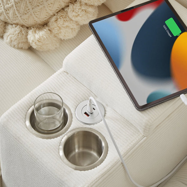 English Elm 120" Modular Corduroy Sectional Sofa Bed with Storage, U-Shaped 4-Seater, Cup Holders & Console Beige W1359S00010