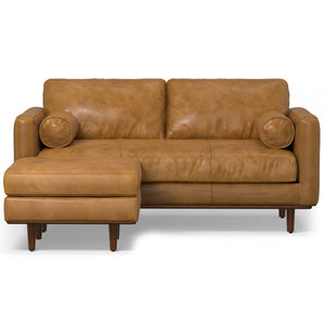 English Elm Morrison 72-inch Sofa and Ottoman Set in Sienna Kind Leather — Mid-Century Modern, Plush 2-Piece B136P199228