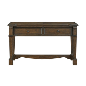 English Elm Classic Chairside Table with Fluted Pilasters, Glass Door, Adjustable Shelf and Built-In Charging Ports Brown 53.5 L x 21.5 W x 14.5 H B011P387122