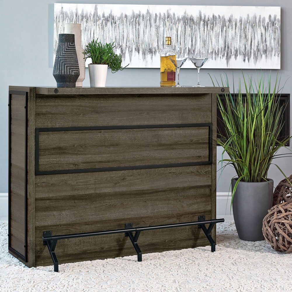 English Elm Garrison Vintage Oak Finish Bar Cabinet with Wine Rack Stemware Storage Shelves B062P331048